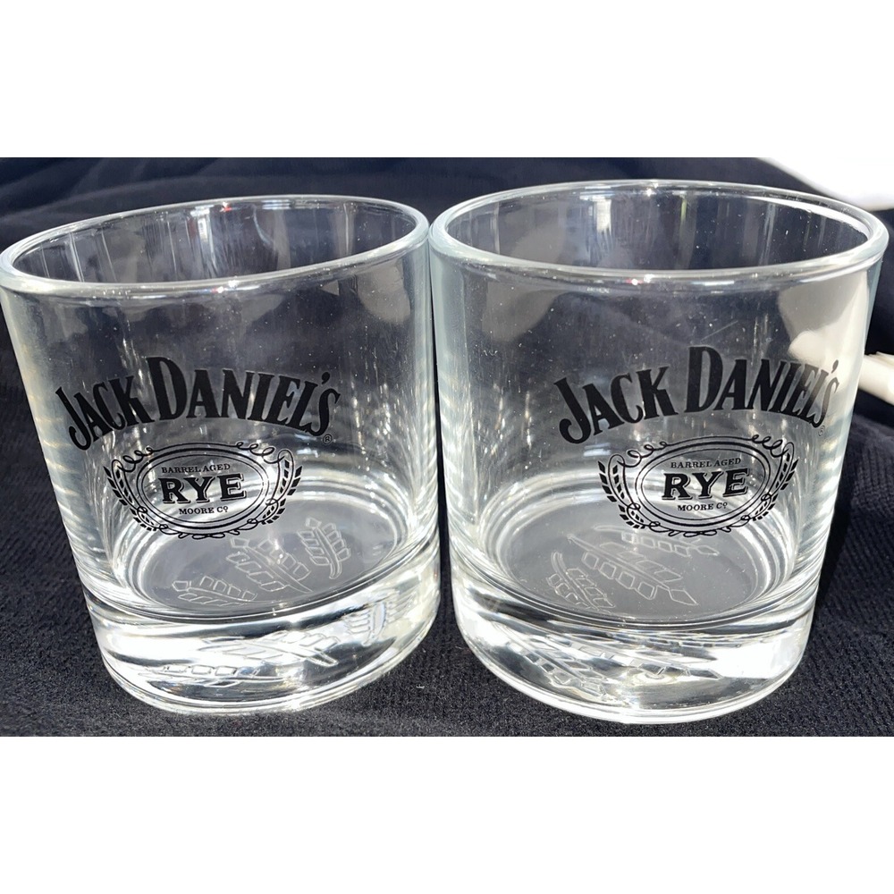 Jack Daniels Barrel Aged Rye Whiskey Rock Glasses Set of Two Cocktail